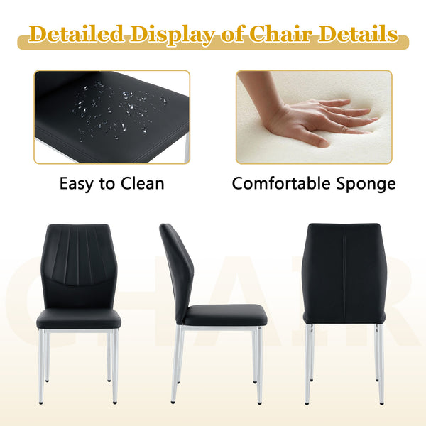 English Elm Table and Chair Set Oval Tempered Glass Top Six Seat Contemporary Dining Black,Silver,Transparent W1151S04740