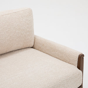 English Elm Mid-century Modern Boucle Upholstered Three Seat Sofa with Walnut Finish Wood Legs Beige N773P411407S