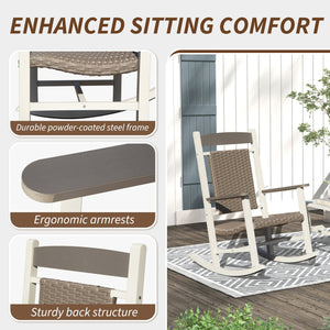 English Elm Outdoor Rocking Chairs Set of 2 HDPE Patio Oversized Rockers for Adults, Weatherproof, Ergonomic Comfort White+gray W1859P360083