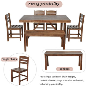 English Elm U_style Solid Acacia Six Piece Outdoor Dining Set for Patio Backyard Entertaining Brown WY000472AAE