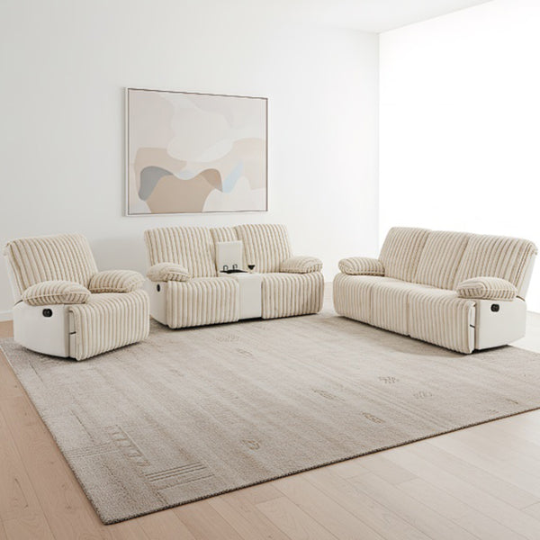 English Elm Manual Wall Hugger Reclining Sofa Set Corduroy Upholstered with Hidden Cup Holders W3900S00005