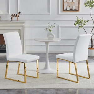 English Elm 2-pack Pu Leather Dining Chairs with Iron Legs and Foam Cushion for Home or Office White+Gold W2920P294518