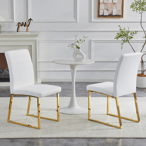English Elm 2-pack Pu Leather Dining Chairs with Iron Legs and Foam Cushion for Home or Office White+Gold W2920P294518