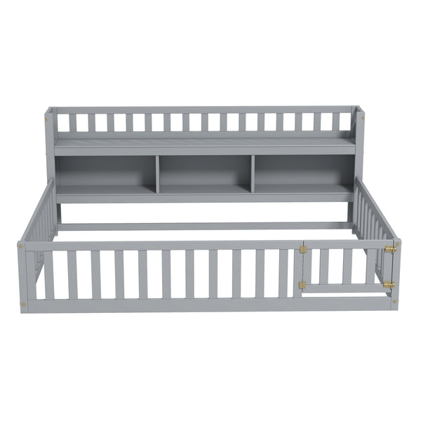 English Elm Twinhouse-sf-gy Solid Wood House Frame Floor Bed for Kids Cozy Low Profile W308P292335