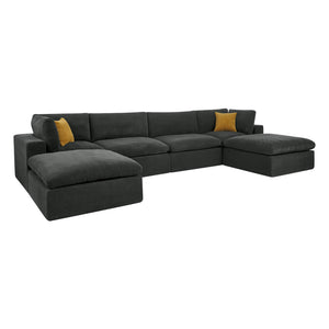 English Elm Modular Cloud Sectional Sofa Deep Seat U-shape Design for Large Living Rooms Dark Grey W5568S00008