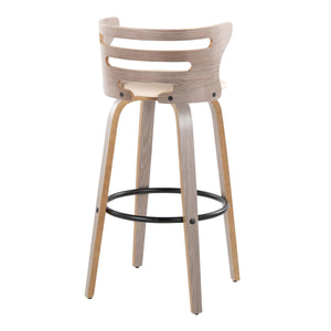 English Elm Cosini 30" Mid-Century Modern Barstool Set Of 2 With Swivel Cream Faux Leather & Light Grey Wood Finish B202S00512
