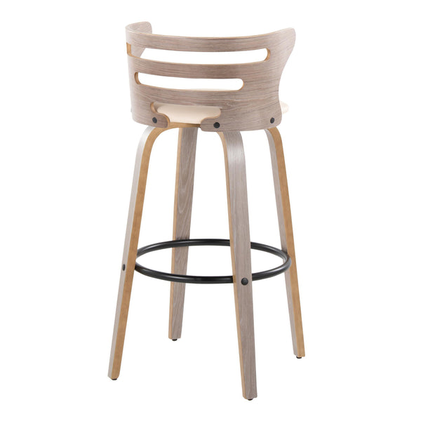 English Elm Cosini 30" Mid-Century Modern Barstool Set Of 2 With Swivel Cream Faux Leather & Light Grey Wood Finish B202S00512
