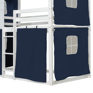 English Elm Twin Treehouse Bunk Bed Solid Pine Playhouse Frame with Cozy Canvas Tent Hideaway LT000379AAC-1