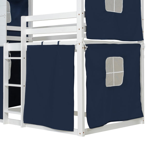 English Elm Twin Treehouse Bunk Bed Solid Pine Playhouse Frame with Cozy Canvas Tent Hideaway LT000379AAC-1