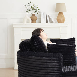 English Elm 55''l 55'l Faux Rabbit Fur Barrel Swivel Chair Cozy 360 Rotation Lounge Seat for Bedroom Black W834S00597