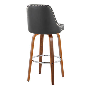 English Elm 30" Swivel Barstools Set of 2 Walnut Bentwood Faux Leather Chrome Nailhead Bar Height B202S01948