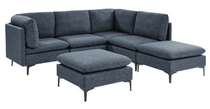 English Elm Linen Upholstered Modular Sectional Sofa with Tall Black Metal Legs for Open Living Dark Blue B2748S00124