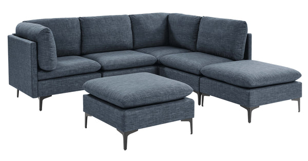 English Elm Linen Upholstered Modular Sectional Sofa with Tall Black Metal Legs for Open Living Dark Blue B2748S00124