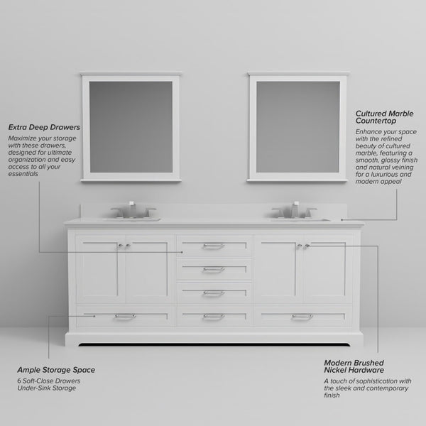 English Elm White Double Bath Vanity With Cultured Marble Top, Soft-Close Drawers, And Chrome Faucet Set Included B2731P258399-GIGA