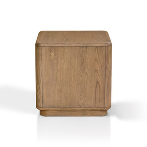 English Elm Driftwood Oak End Table with Open Shelf and Push Drawer for Modern Living B035P437552