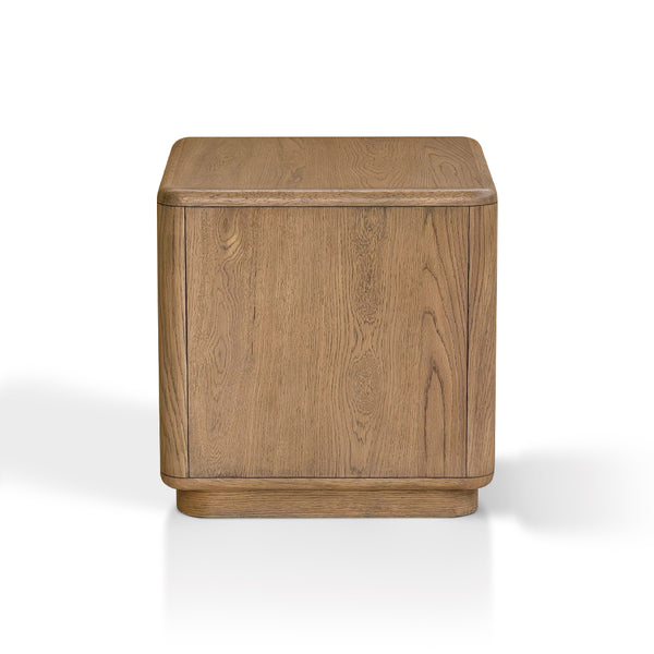 English Elm Driftwood Oak End Table with Open Shelf and Push Drawer for Modern Living B035P437552