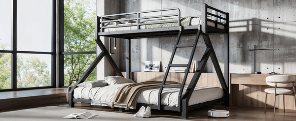 English Elm Twin Xl Over Queen Metal Bunk Bed Low Profile Steel Frame for Guest Rooms W5305S00032