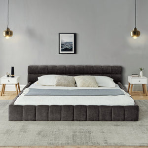 English Elm California King Upholstered Platform Bed Frame In Dark Gray - No Box Spring, Modern Chenille Design W487P311321