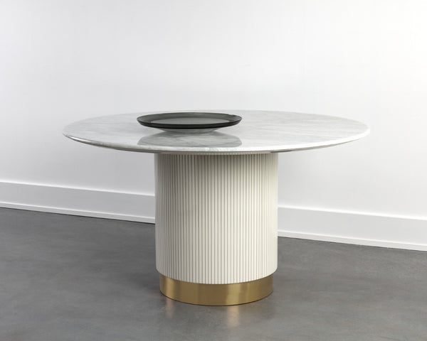 Sunpan PALOMA Dining Table - Round White Marble Centerpiece with Sculptural Cream Base & Gold Inlay 110253