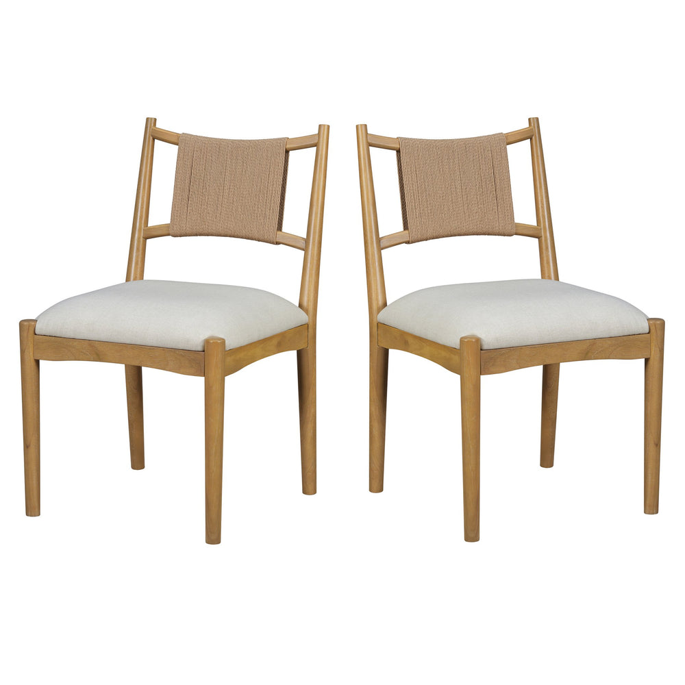 English Elm Upholstered Linen Dining Chairs Set of 2 Rubberwood Mid-century Woven Paper Rope Back Beige,Light Brown,Natural N776P385751B