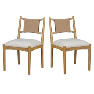 English Elm Upholstered Linen Dining Chairs Set of 2 Rubberwood Mid-century Woven Paper Rope Back Beige,Light Brown,Natural N776P385751B