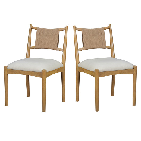 English Elm Upholstered Linen Dining Chairs Set of 2 Rubberwood Mid-century Woven Paper Rope Back Beige,Light Brown,Natural N776P385751B