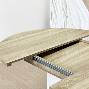 English Elm Dining Farmhouse Expandable Oval Table 59"x43" with Removable Leaf, X-Base, White Oak Finish, Seats 6 W1347P246823