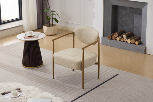 English Elm Beige Dining Chair PU Leather with 10cm Foam Seat, 57cm Depth, Iron Frame & Wood-Style Legs, Cozy W3149P375075