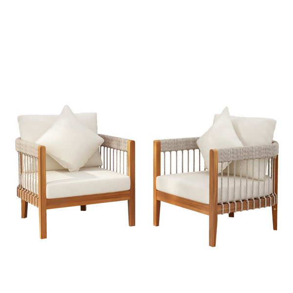 English Elm Christopher Knight Home® - [Set Of 2] Acacia Wood Boho Outdoor Lounge Chairs With Handwoven Accents & Cushions For Garden Relaxation N767P265743N_2