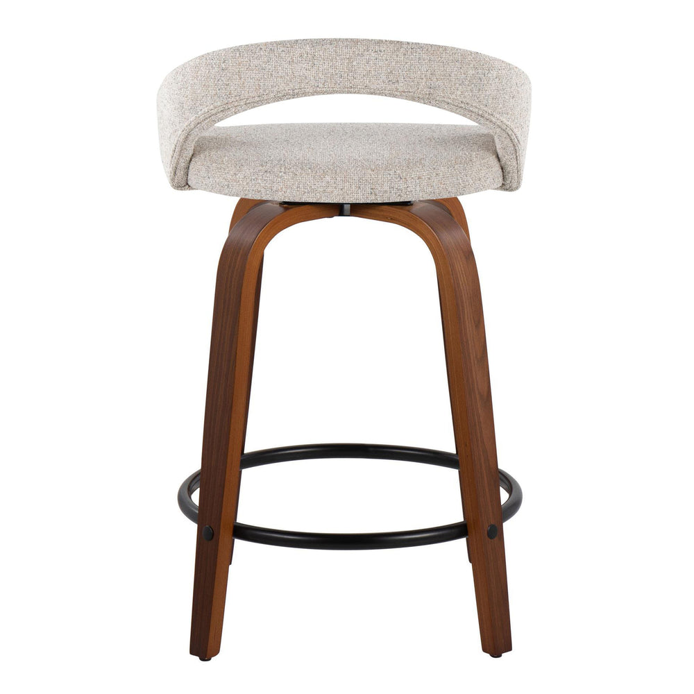 English Elm Fixed-height Swivel Counterstools with Walnut Bent Wood Legs and Upholstered Seats Set of 2 B202S01746