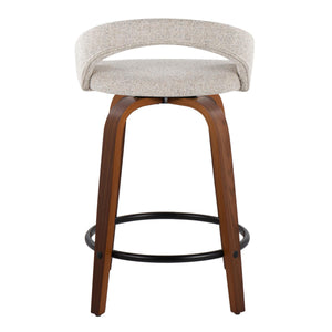 English Elm Fixed-height Swivel Counterstools with Walnut Bent Wood Legs and Upholstered Seats Set of 2 B202S01746