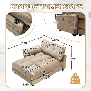 English Elm United Cozy Cloud Sleeper Sofa Bed - Versatile Oversized Chaise Lounge With Usb, Cup Holders & Storage W1568S00162-GIGA