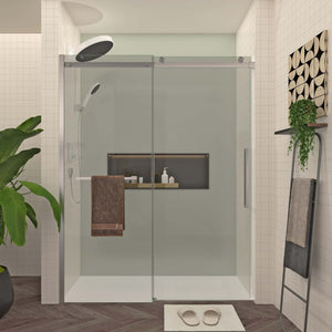 English Elm S-RM6076TN Frameless 56-60"W x 76"H Sliding Shower Door – 5/16" Tempered Glass, Quiet Rollers, Easy-Clean Finish W1865P352971
