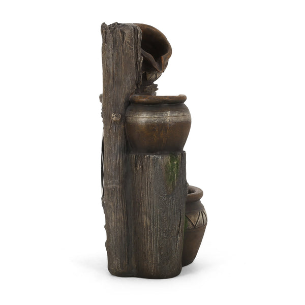 English Elm Christopher Knight Home® - 19.75" Weather-Resistant 3-Tier Floor Fountain with LED Base Light, Stone-Look Polyresin Outdoor Decor 71793.00BGRY