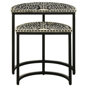 English Elm Allura Bone Inlay Demilune Nesting Tables Handcrafted Iron Base Bohemian Accent Set B062P451991