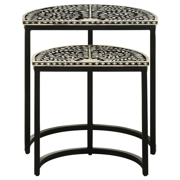 English Elm Allura Bone Inlay Demilune Nesting Tables Handcrafted Iron Base Bohemian Accent Set B062P451991