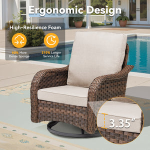 English Elm 3 Piece Outdoor Bistro Set Swivel Rocker Chairs Pe Rattan Wicker Patio Side Table Beige T3773P417374
