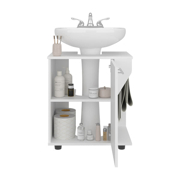 English Elm Phillips White Under Sink Cabinet with Cut-Out Back for Pipes, Double-Door Freestanding Storage Unit B070P363817