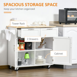 English Elm HOMCOM 41" Rolling Kitchen Island Cart with Rubberwood Top, Drawers, Shelves & Locking Casters W2225P173897