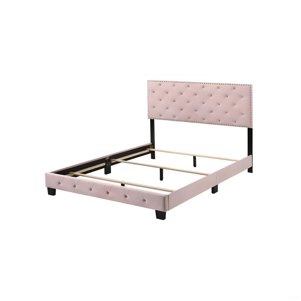 English Elm Chic Velvet Pink Transitional Full Bed with Durable Frame, 48"H x 58"W x 77"D, Bright Upholstery, Assembly Required B078108022