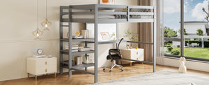 English Elm Twin Loft Bed with Built-in Desk Shelving and Dry-erase Board for Kids Rooms Gray LT100320AAE