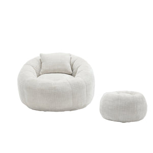 English Elm UNITED Cloud-Luxe Chenille Memory Foam Bean Bag Chair with Ottoman and Pillow for Ultimate Comfort Beige W1568P361685