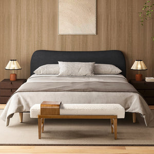 English Elm Jennifer Taylor Home - Billie Sustainable 52" Modern Telephone Bench with Sliding Shelf, Ivory Boucle Seat, Solid Rubberwood B2719P238470