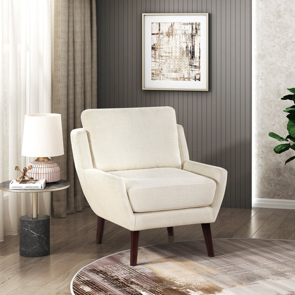 English Elm 1pc Beige Mid-Century Accent Chair with Chenille Upholstery, Reversible Cushions, Solid Wood Legs, 300lb Capacity B011P315593