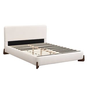English Elm Elegant Boucle Queen Platform Bed with Tall Headboard and Solid Wood Legs N769P227996Q