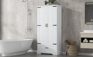 English Elm Tall Bathroom Storage Cabinet — Slim 72.64" White MDF Organizer with 2 Doors, Drawer, Adjustable Shelves, Anti-Tip WF326355AAK