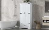 English Elm Tall Bathroom Storage Cabinet, Cabinet With Two Doors and One Drawer, Adjustable Shelf, Mdf Board, White