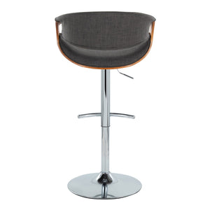English Elm Curvo Mid-Century Modern Adjustable Barstool Set Of 2 With Chrome Base, Walnut & Charcoal Comfort B202S00805