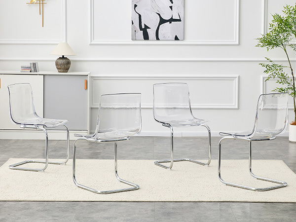 English Elm Transparent Polycarbonate Dining Chair Set of 4 with Arched Steel Frame Modern Style W2920P411151