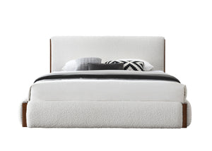 English Elm Sandro Wingback Queen Bed Boucle Upholstered Headboard with Walnut Finish Legs B2756S00044
